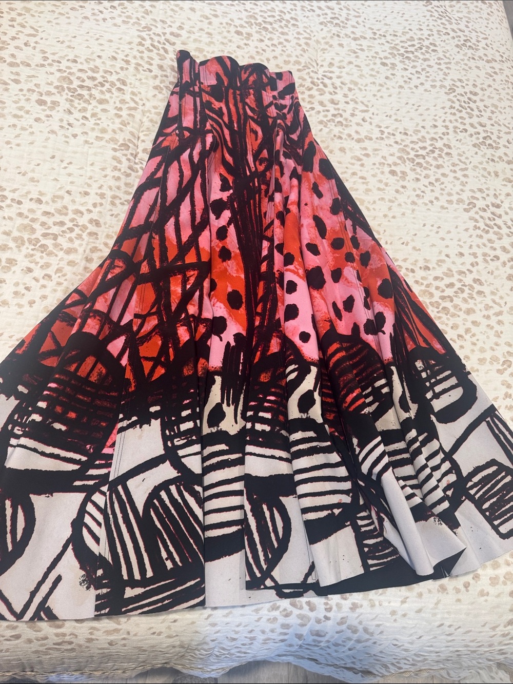 Norma Kamali Red, Pink & Black Abstract Circle Skirt